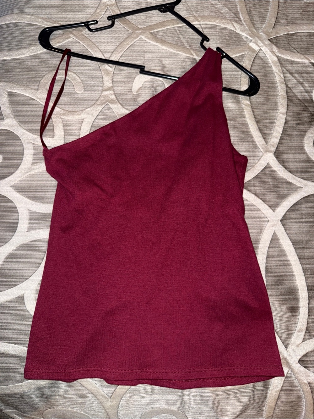New York & Company One-Shoulder Burgundy Top